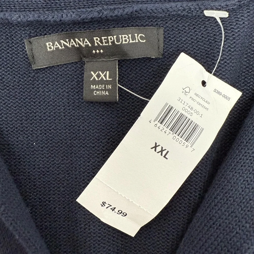 Banana Republic Mens XXL Navy Blue Striped Shawl Collar‎ Cardigan Sweater NEW